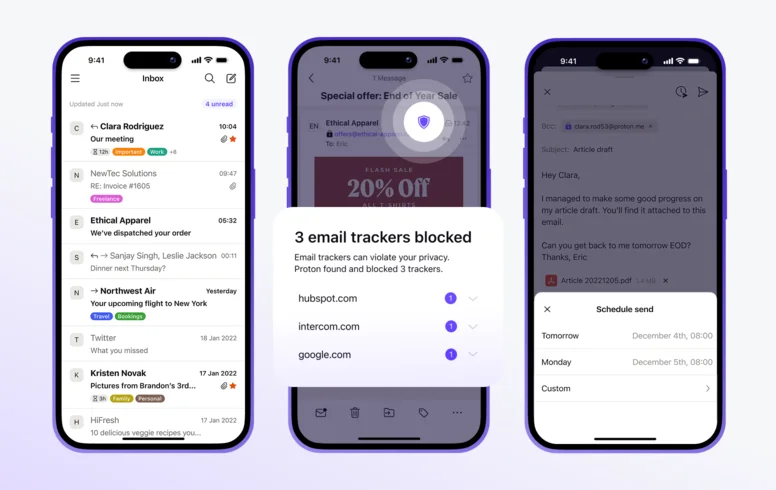 Proton Mail i mobilen: inkorg, blockerade spårare och schemalagt skickande